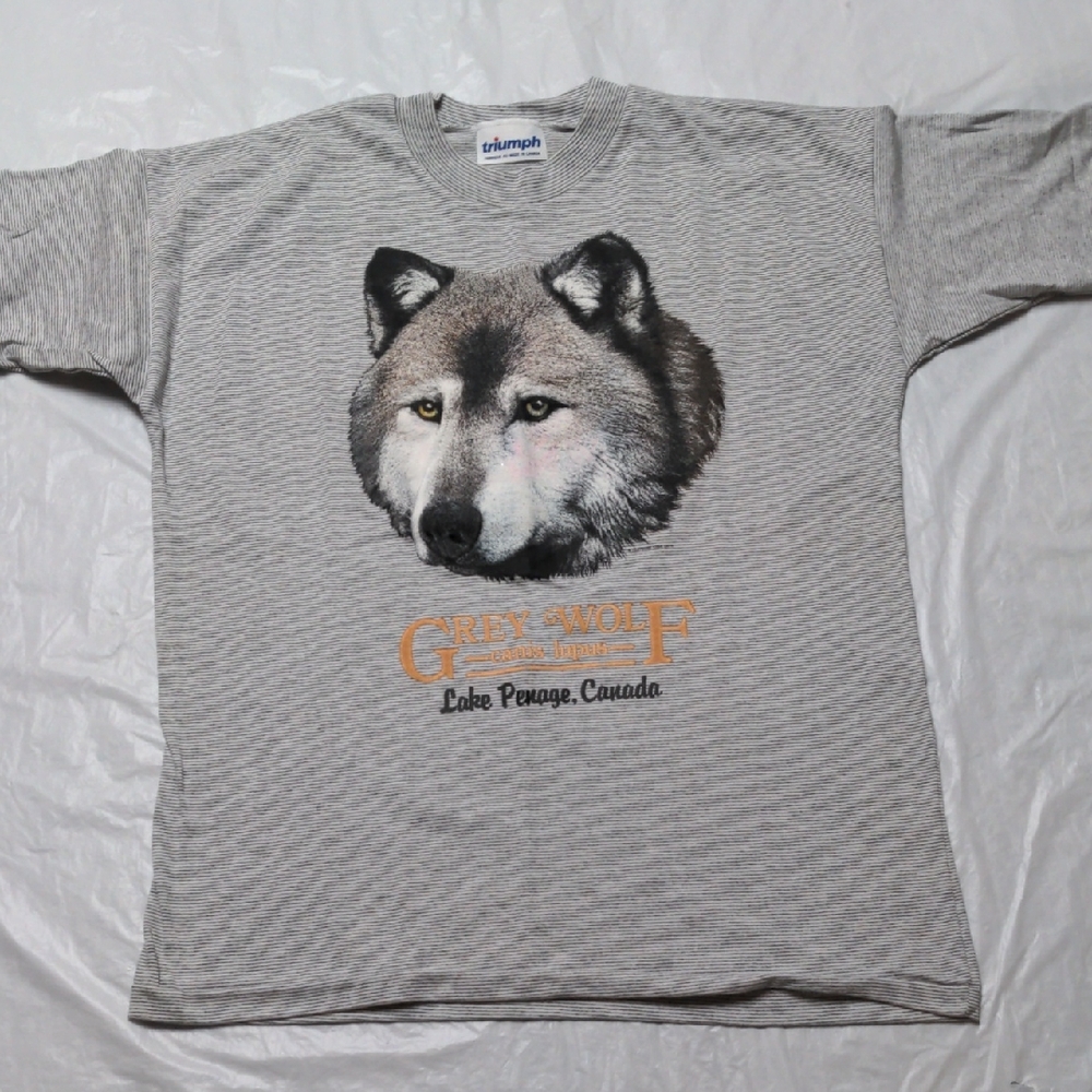 Vintage 90s Single Stitch Great Wolf Lake Penuage Canada Graphic T Shirt Sz XL